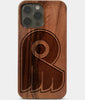 Carved Wood Philadelphia Flyers iPhone 13 Pro Case | Custom Philadelphia Flyers Gift, Birthday Gift | Personalized Mahogany Wood Cover, Gifts For Him, Monogrammed Gift For Fan | by Engraved In Nature