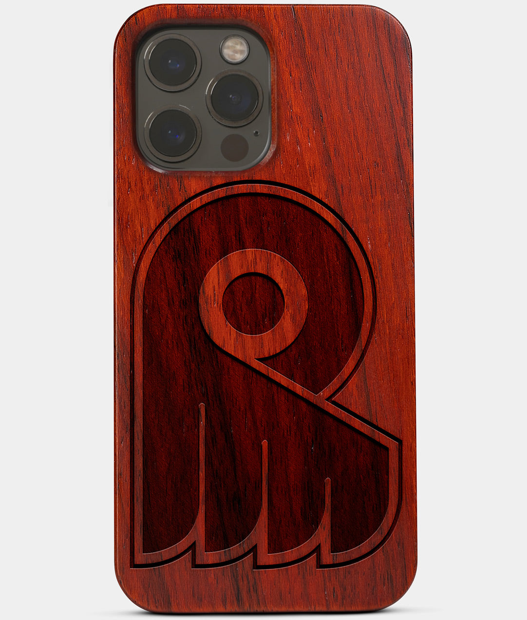 Carved Wood Philadelphia Flyers iPhone 13 Pro Max Case | Custom Philadelphia Flyers Gift, Birthday Gift | Personalized Mahogany Wood Cover, Gifts For Him, Monogrammed Gift For Fan | by Engraved In Nature
