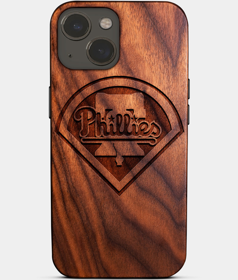 Eco-friendly Philadelphia Phillies iPhone 14 Case - Carved Wood Custom Philadelphia Phillies Gift For Him - Monogrammed Personalized iPhone 14 Cover By Engraved In Nature