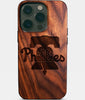 Eco-friendly Philadelphia Phillies iPhone 14 Pro Case - Carved Wood Custom Philadelphia Phillies Gift For Him - Monogrammed Personalized iPhone 14 Pro Cover By Engraved In Nature