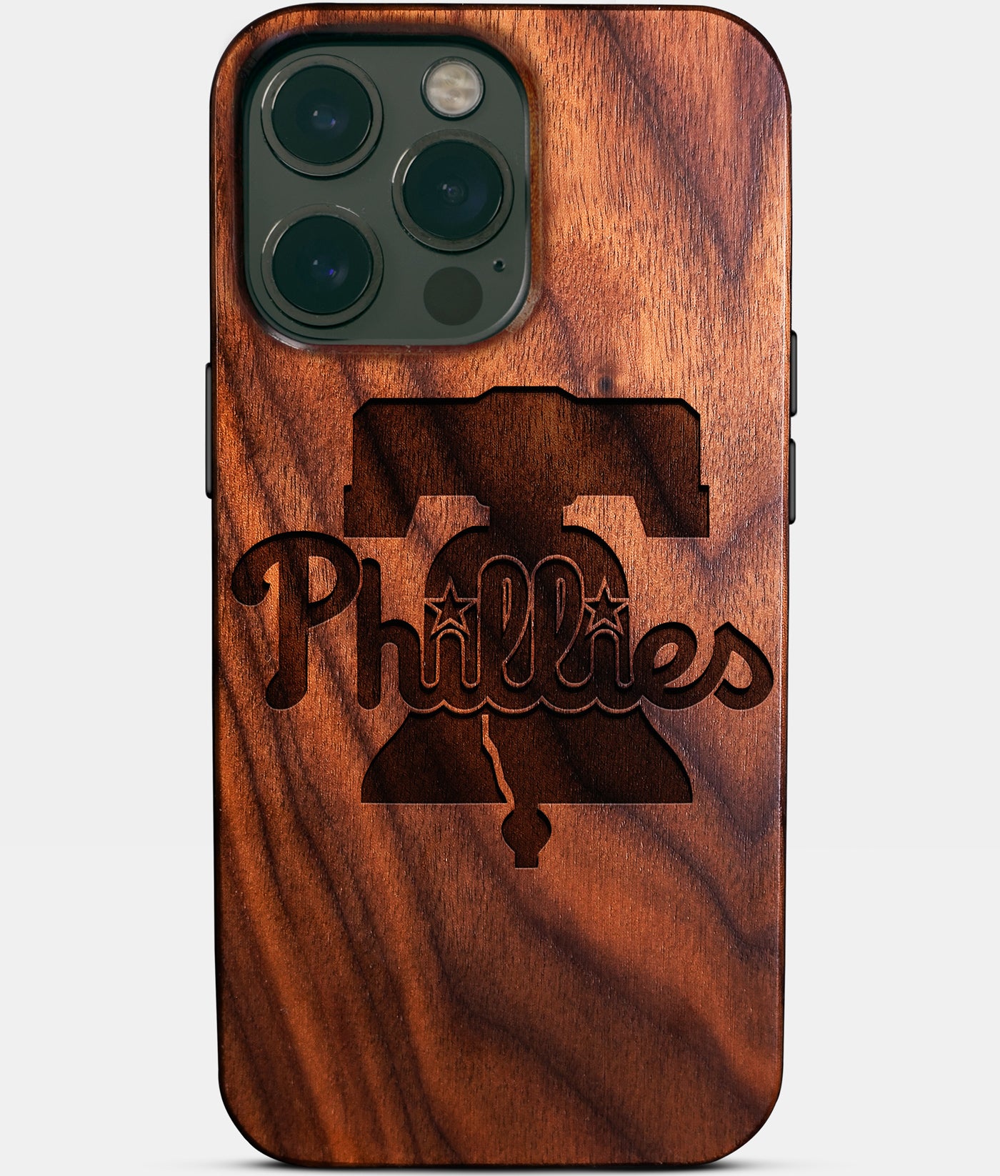 Eco-friendly Philadelphia Phillies iPhone 14 Pro Max Case - Carved Wood Custom Philadelphia Phillies Gift For Him - Monogrammed Personalized iPhone 14 Pro Max Cover By Engraved In Nature