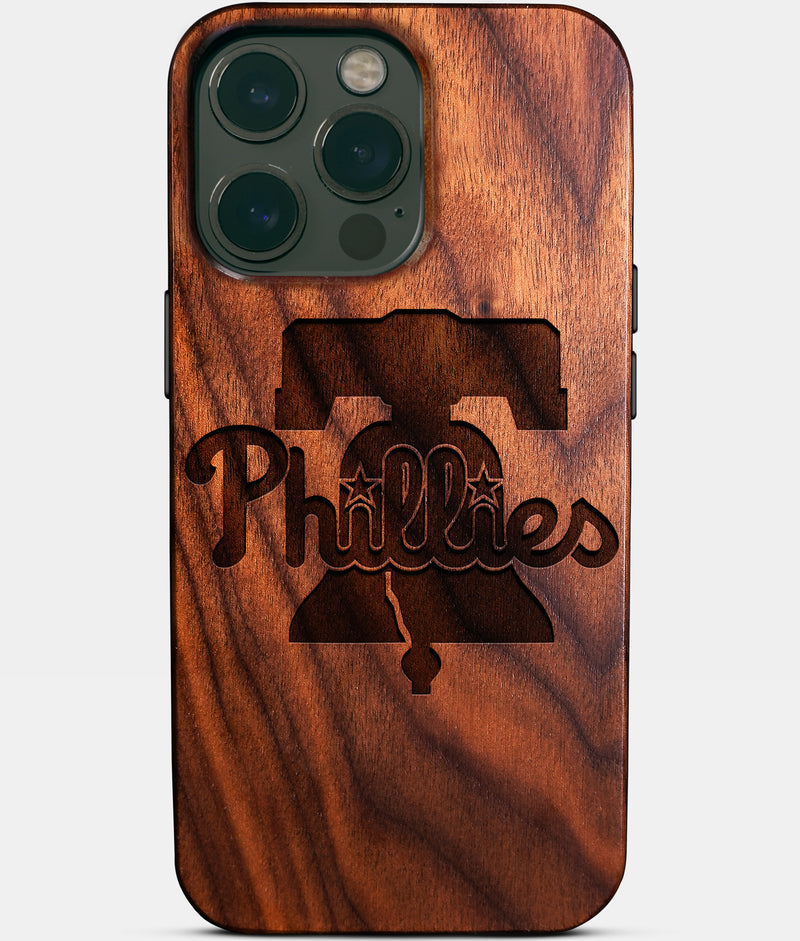 Eco-friendly Philadelphia Phillies iPhone 14 Pro Max Case - Carved Wood Custom Philadelphia Phillies Gift For Him - Monogrammed Personalized iPhone 14 Pro Max Cover By Engraved In Nature