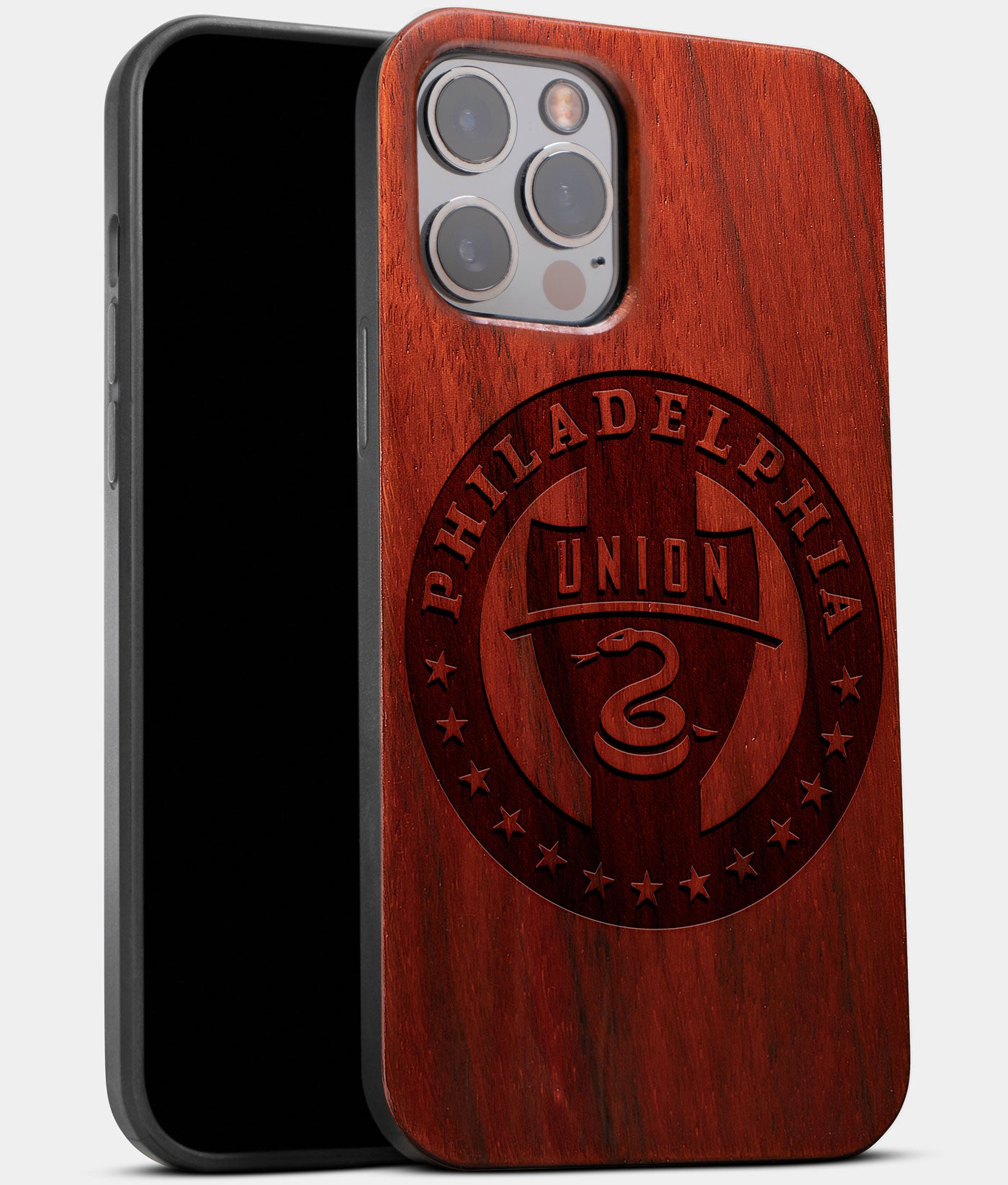 Best Wood Philadelphia Union iPhone 13 Pro Case | Custom Philadelphia Union Gift | Mahogany Wood Cover - Engraved In Nature