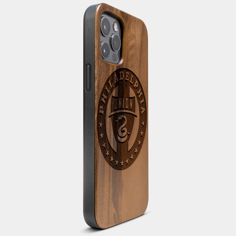 Best Wood Philadelphia Union iPhone 13 Pro Case | Custom Philadelphia Union Gift | Walnut Wood Cover - Engraved In Nature