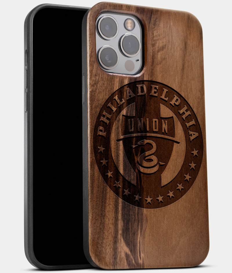Best Wood Philadelphia Union iPhone 13 Pro Max Case | Custom Philadelphia Union Gift | Walnut Wood Cover - Engraved In Nature