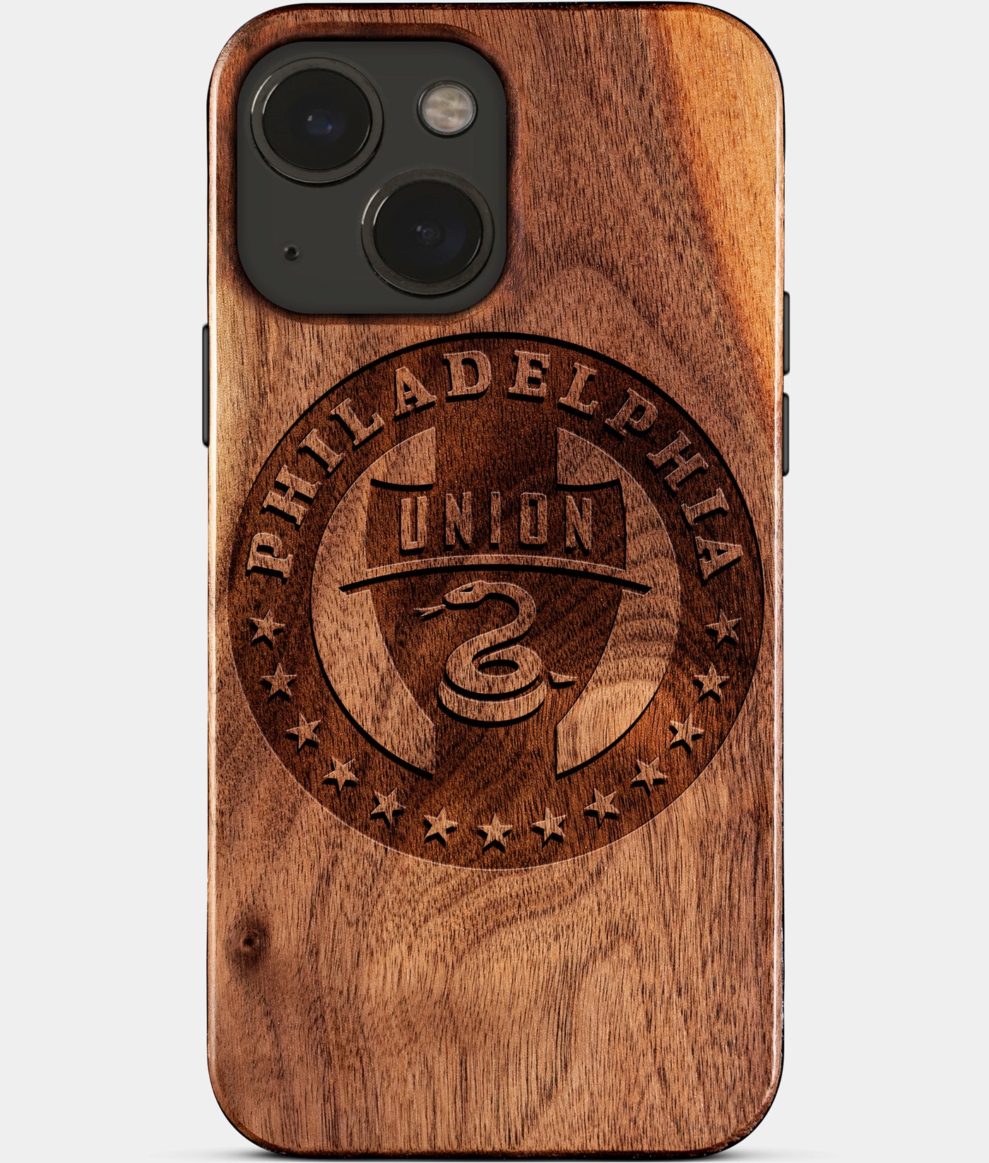 Eco-friendly Philadelphia Union iPhone 15 Case - Carved Wood Custom Philadelphia Union Gift For Him - Monogrammed Personalized iPhone 15 Cover By Engraved In Nature