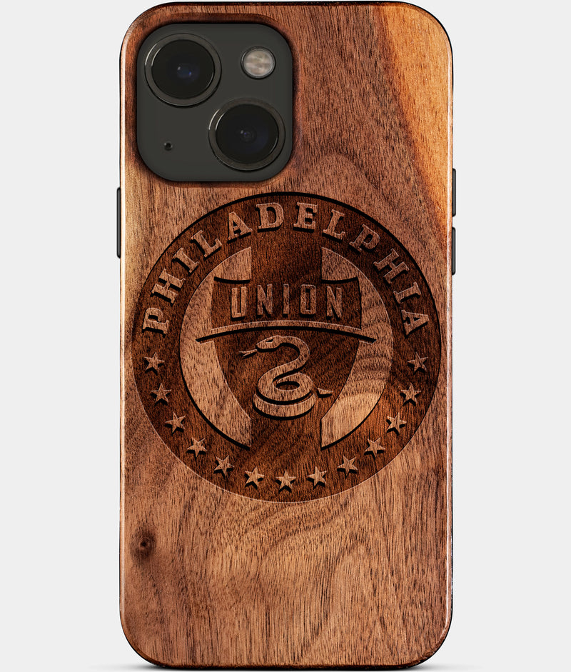 Eco-friendly Philadelphia Union iPhone 15 Plus Case - Carved Wood Custom Philadelphia Union Gift For Him - Monogrammed Personalized iPhone 15 Plus Cover By Engraved In Nature