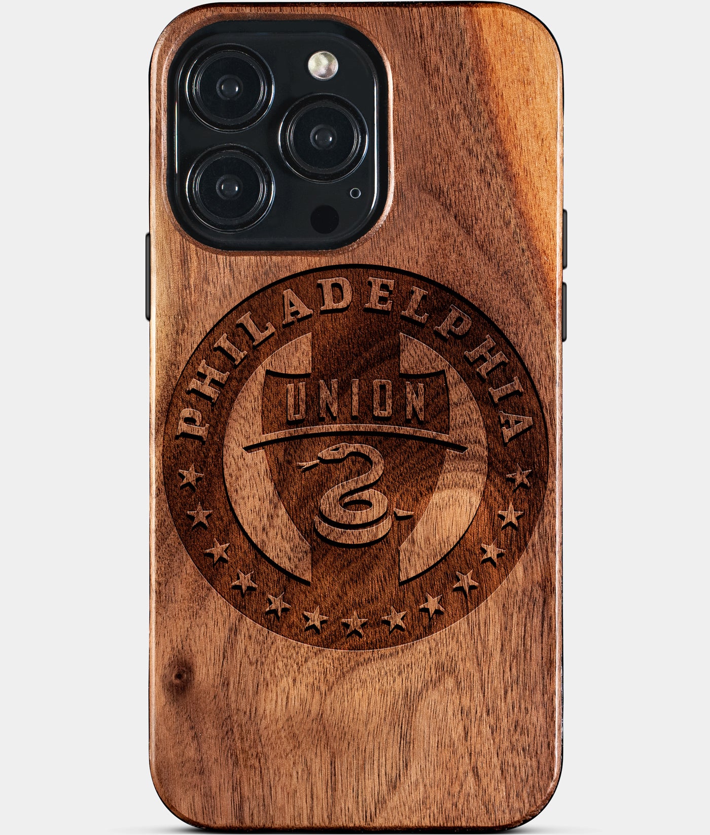 Eco-friendly Philadelphia Union iPhone 15 Pro Max Case - Carved Wood Custom Philadelphia Union Gift For Him - Monogrammed Personalized iPhone 15 Pro Max Cover By Engraved In Nature