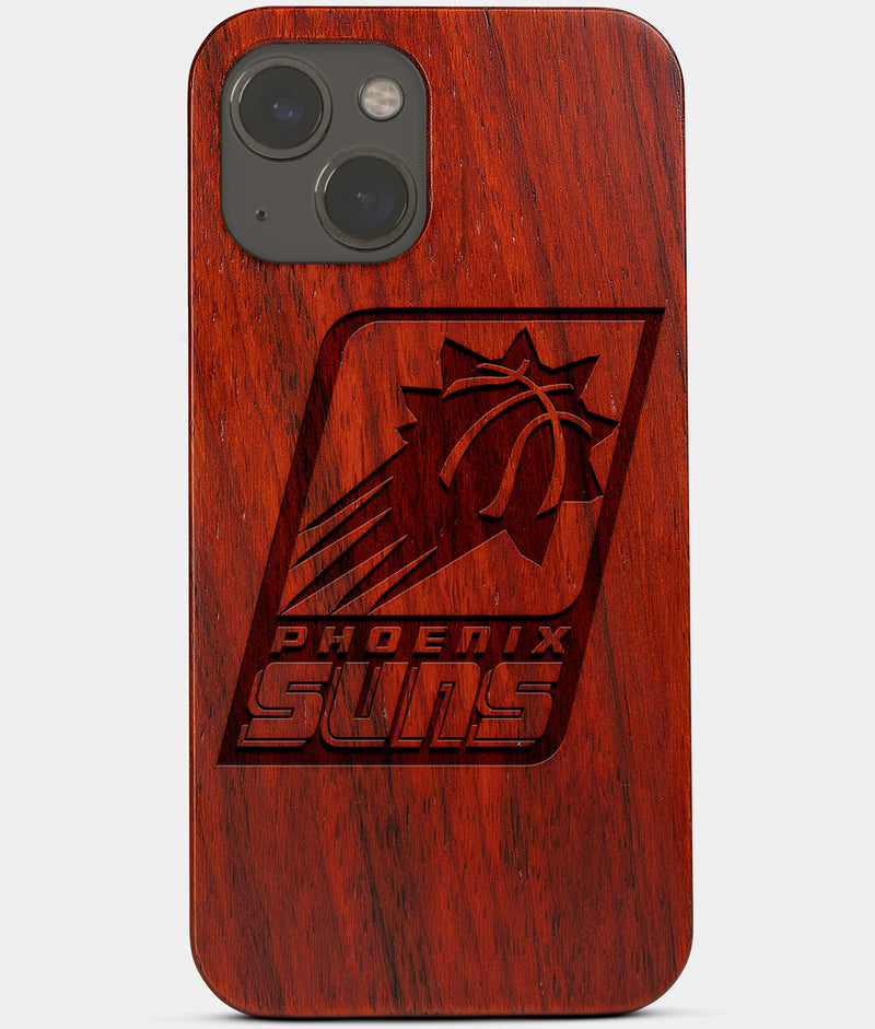 Carved Wood Phoenix Suns iPhone 13 Case | Custom Phoenix Suns Gift, Birthday Gift | Personalized Mahogany Wood Cover, Gifts For Him, Monogrammed Gift For Fan | by Engraved In Nature