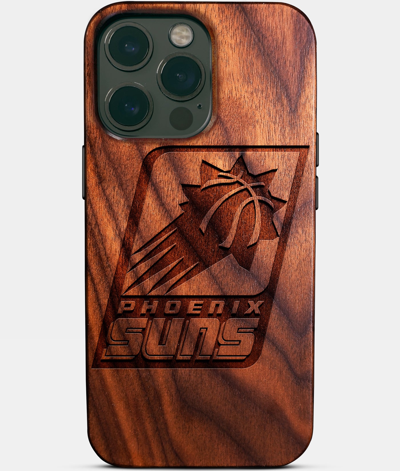 Eco-friendly Phoenix Suns iPhone 14 Pro Max Case - Carved Wood Custom Phoenix Suns Gift For Him - Monogrammed Personalized iPhone 14 Pro Max Cover By Engraved In Nature