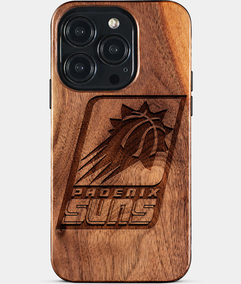 Eco-friendly Phoenix Suns iPhone 15 Pro Case - Carved Wood Custom Phoenix Suns Gift For Him - Monogrammed Personalized iPhone 15 Pro Cover By Engraved In Nature