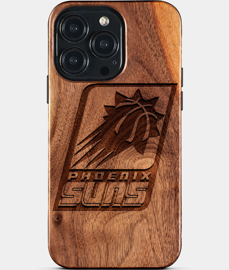 Eco-friendly Phoenix Suns iPhone 15 Pro Max Case - Carved Wood Custom Phoenix Suns Gift For Him - Monogrammed Personalized iPhone 15 Pro Max Cover By Engraved In Nature