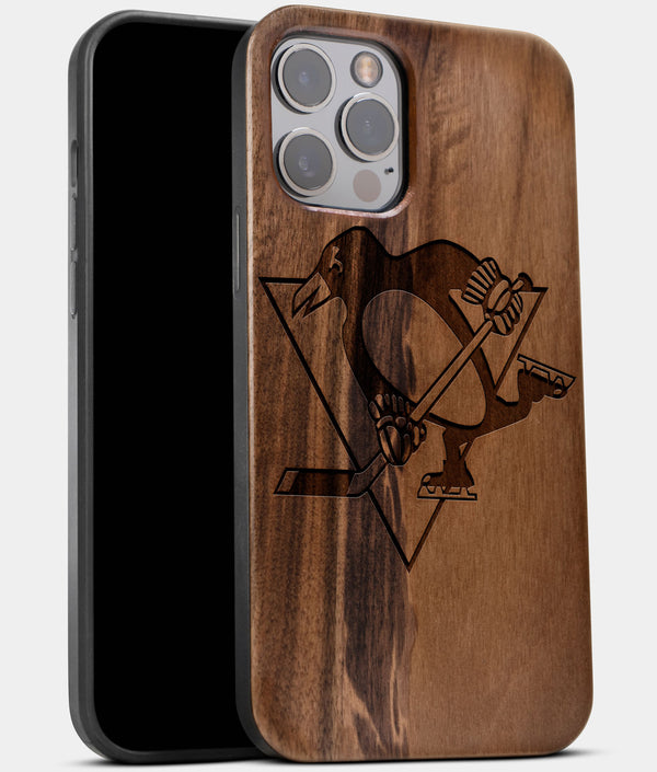 Best Wood Pittsburgh Penguins iPhone 13 Pro Case | Custom Pittsburgh Penguins Gift | Walnut Wood Cover - Engraved In Nature