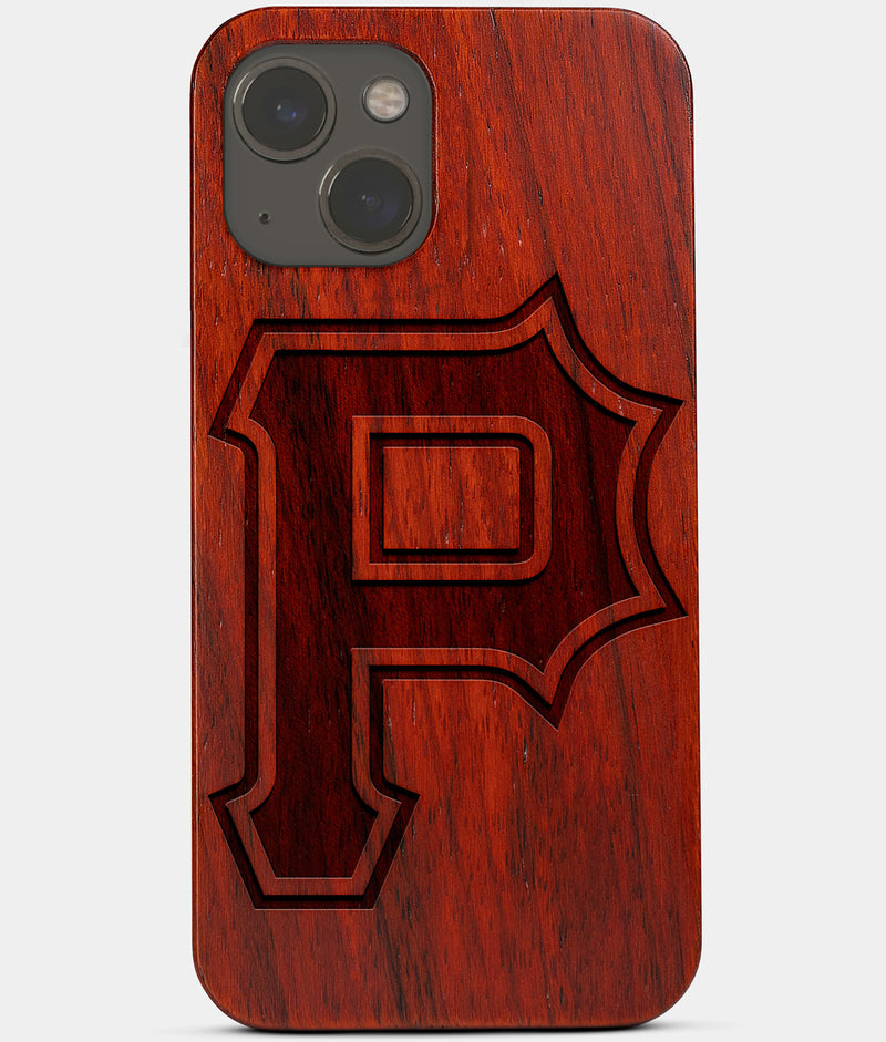 Carved Wood Pittsburgh Pirates iPhone 13 Case | Classic Custom Pittsburgh Pirates Gift, Birthday Gift | Personalized Mahogany Wood Cover, Gifts For Him, Monogrammed Gift For Fan | by Engraved In Nature