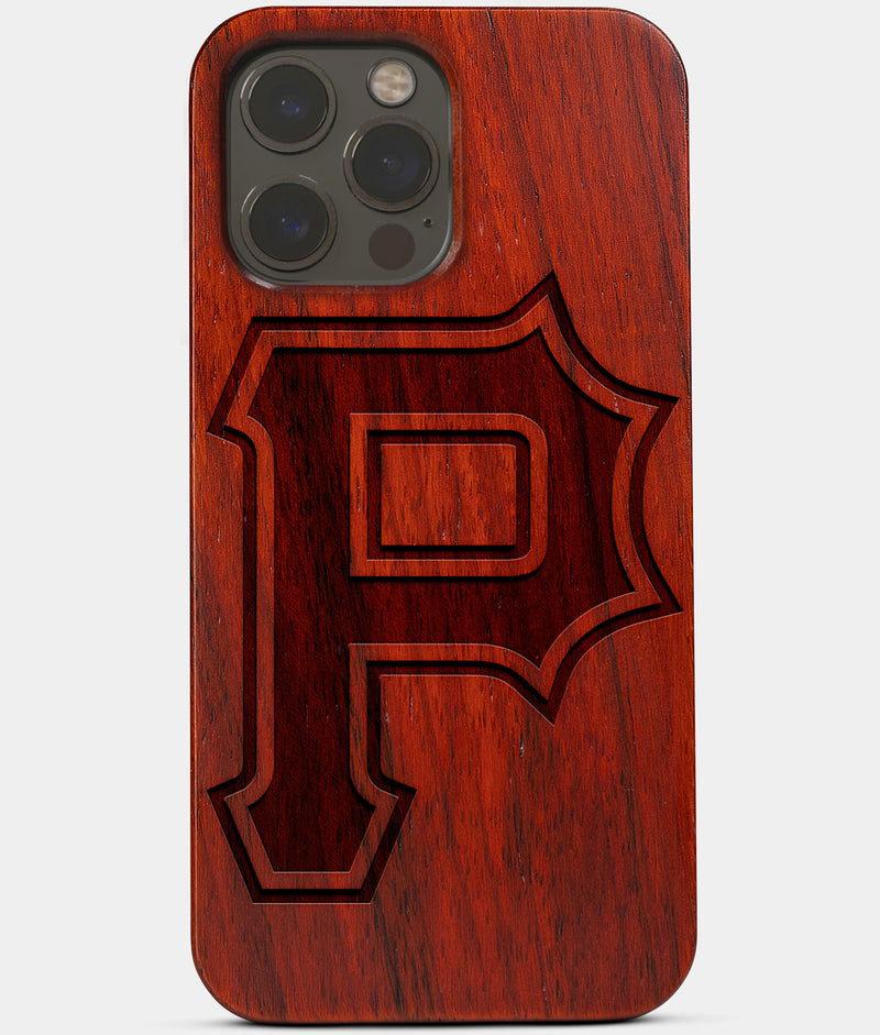 Carved Wood Pittsburgh Pirates iPhone 13 Pro Case | CustomClassic Pittsburgh Pirates Gift, Birthday Gift | Personalized Mahogany Wood Cover, Gifts For Him, Monogrammed Gift For Fan | by Engraved In Nature