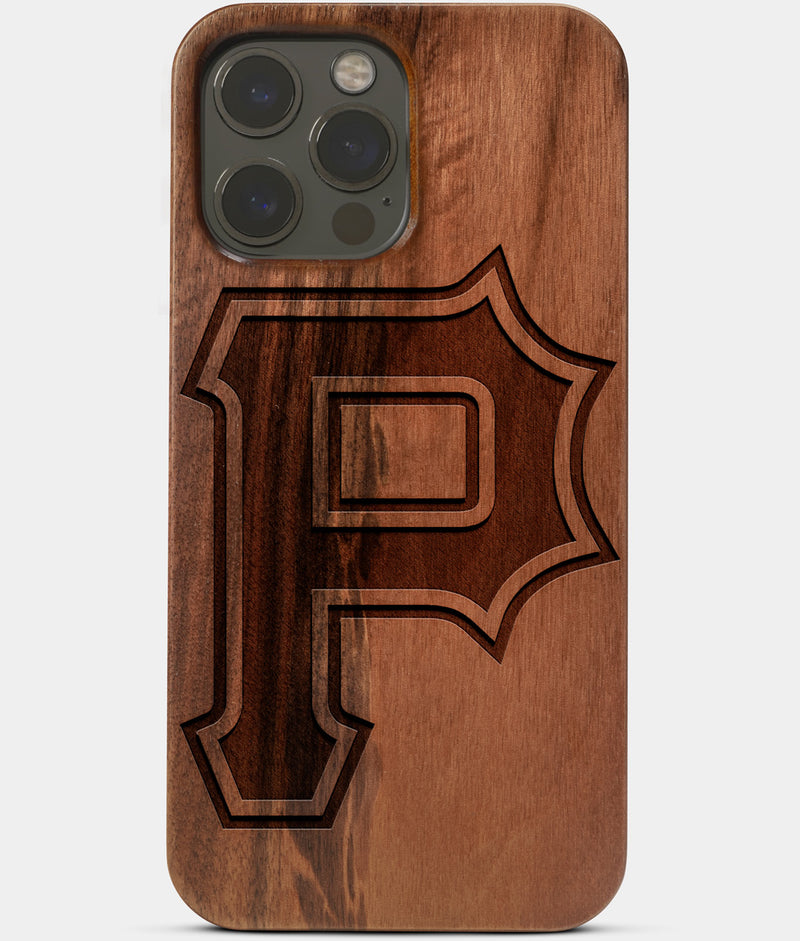 Carved Wood Pittsburgh Pirates iPhone 13 Pro Case | Classic Custom Pittsburgh Pirates Gift, Birthday Gift | Personalized Mahogany Wood Cover, Gifts For Him, Monogrammed Gift For Fan | by Engraved In Nature
