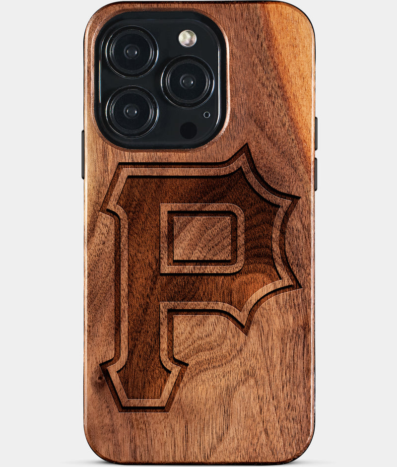 Eco-friendly Pittsburgh Pirates iPhone 15 Pro Case - Carved Wood Custom Pittsburgh Pirates Gift For Him - Monogrammed Personalized iPhone 15 Pro Cover By Engraved In Nature
