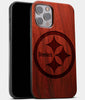 Best Wood Pittsburgh Steelers iPhone 13 Pro Case | Custom Pittsburgh Steelers Gift | Mahogany Wood Cover - Engraved In Nature