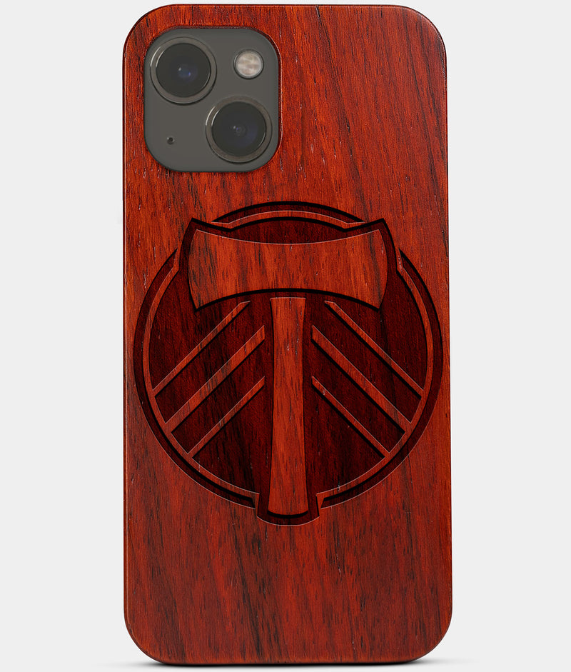 Carved Wood Portland Timbers iPhone 13 Mini Case | Custom Portland Timbers Gift, Birthday Gift | Personalized Mahogany Wood Cover, Gifts For Him, Monogrammed Gift For Fan | by Engraved In Nature