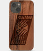 Carved Wood Portland Trail Blazers iPhone 13 Case | Custom Portland Trail Blazers Gift, Birthday Gift | Personalized Mahogany Wood Cover, Gifts For Him, Monogrammed Gift For Fan | by Engraved In Nature