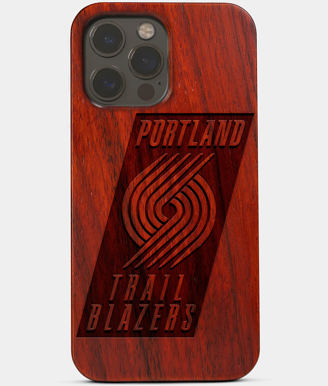 Carved Wood Portland Trail Blazers iPhone 13 Pro Case | Custom Portland Trail Blazers Gift, Birthday Gift | Personalized Mahogany Wood Cover, Gifts For Him, Monogrammed Gift For Fan | by Engraved In Nature