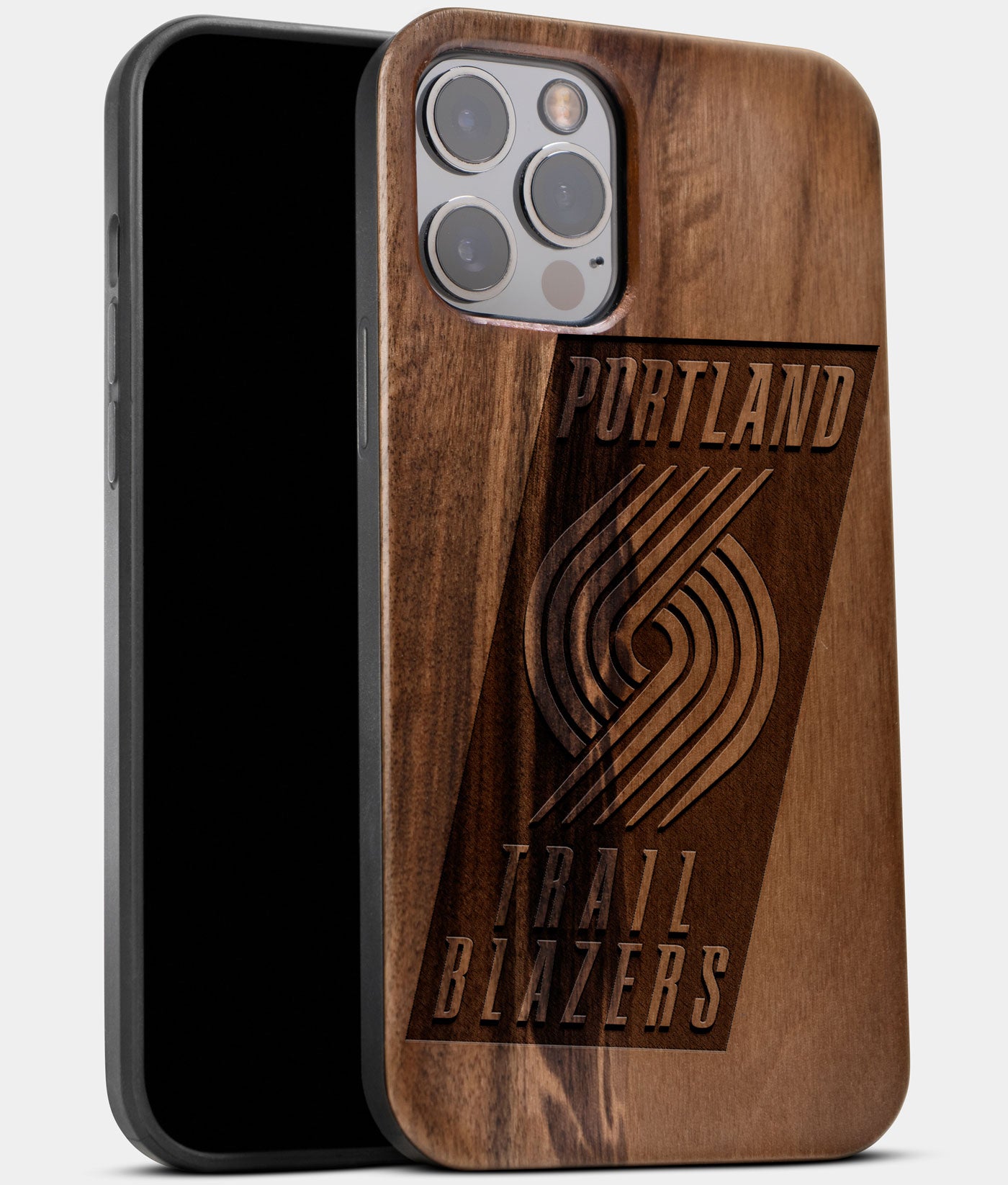 Best Wood Portland Trail Blazers iPhone 13 Pro Case | Custom Portland Trail Blazers Gift | Walnut Wood Cover - Engraved In Nature