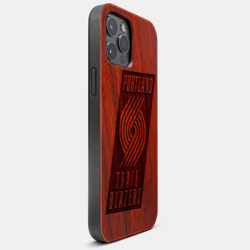 Best Wood Portland Trail Blazers iPhone 13 Pro Max Case | Custom Portland Trail Blazers Gift | Mahogany Wood Cover - Engraved In Nature