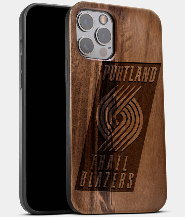 Best Wood Portland Trail Blazers iPhone 13 Pro Max Case | Custom Portland Trail Blazers Gift | Walnut Wood Cover - Engraved In Nature