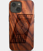 Eco-friendly Portland Trail Blazers iPhone 14 Case - Carved Wood Custom Portland Trail Blazers Gift For Him - Monogrammed Personalized iPhone 14 Cover By Engraved In Nature