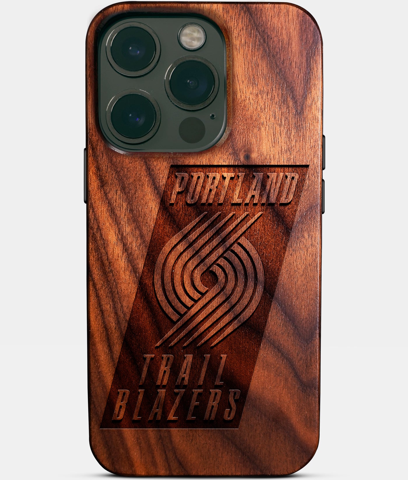 Eco-friendly Portland Trail Blazers iPhone 14 Pro Case - Carved Wood Custom Portland Trail Blazers Gift For Him - Monogrammed Personalized iPhone 14 Pro Cover By Engraved In Nature