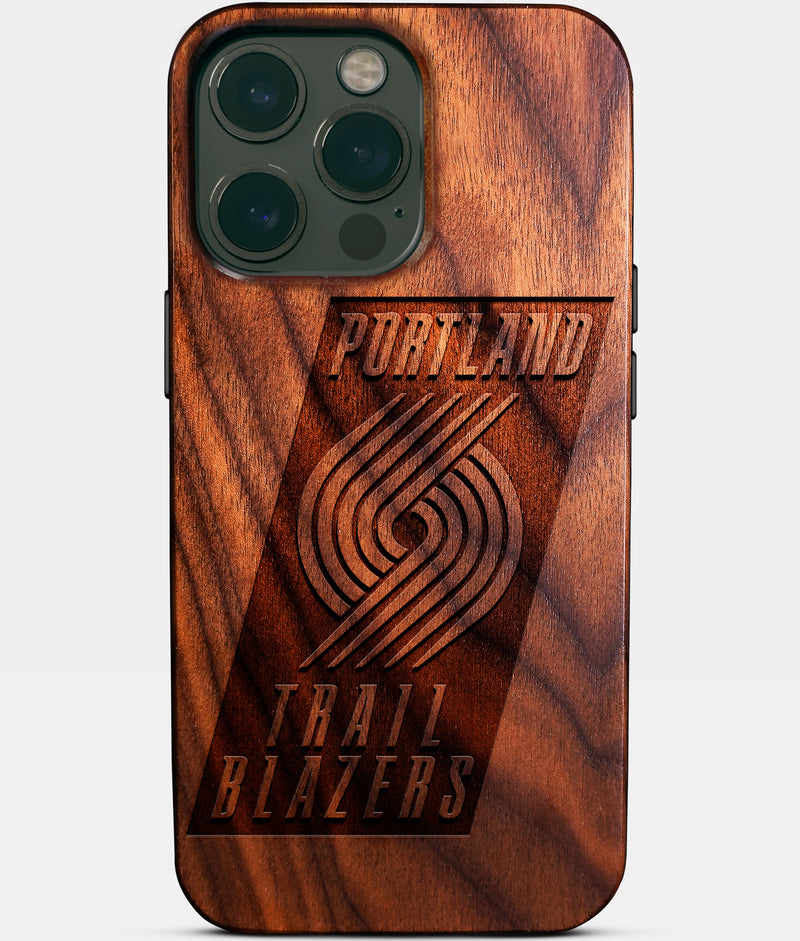 Eco-friendly Portland Trail Blazers iPhone 14 Pro Max Case - Carved Wood Custom Portland Trail Blazers Gift For Him - Monogrammed Personalized iPhone 14 Pro Max Cover By Engraved In Nature