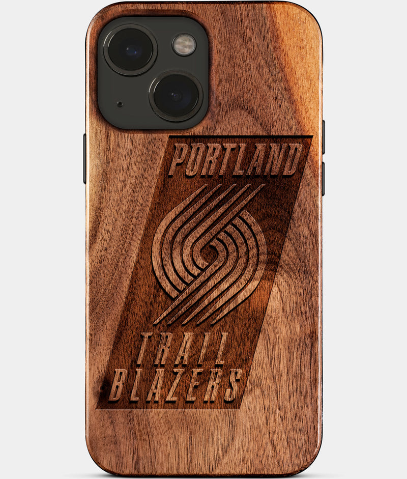 Eco-friendly Portland Trail Blazers iPhone 15 Case - Carved Wood Custom Portland Trail Blazers Gift For Him - Monogrammed Personalized iPhone 15 Cover By Engraved In Nature