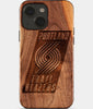 Eco-friendly Portland Trail Blazers iPhone 15 Case - Carved Wood Custom Portland Trail Blazers Gift For Him - Monogrammed Personalized iPhone 15 Cover By Engraved In Nature