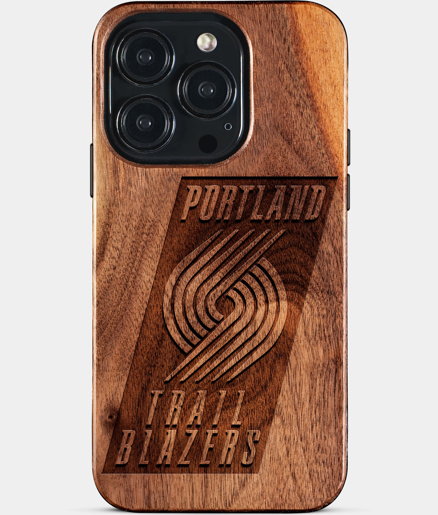 Eco-friendly Portland Trail Blazers iPhone 15 Pro Case - Carved Wood Custom Portland Trail Blazers Gift For Him - Monogrammed Personalized iPhone 15 Pro Cover By Engraved In Nature