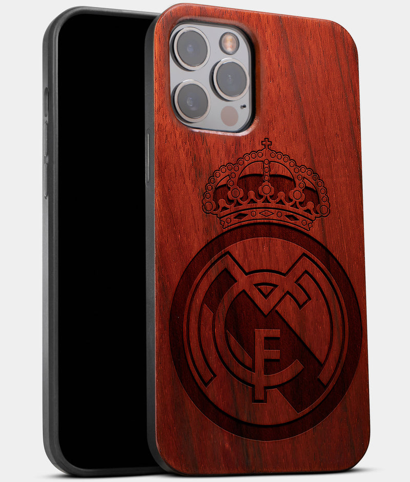 Best Wood Real Madrid C.F. iPhone 13 Pro Case | Custom Real Madrid C.F. Gift | Mahogany Wood Cover - Engraved In Nature