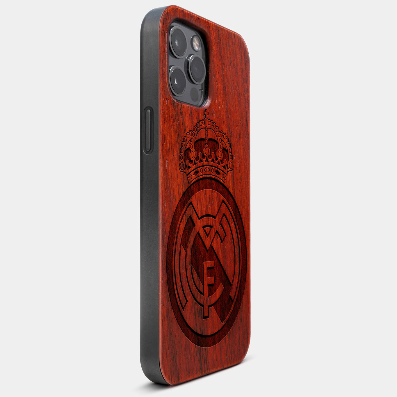Best Wood Real Madrid C.F. iPhone 13 Pro Case | Custom Real Madrid C.F. Gift | Mahogany Wood Cover - Engraved In Nature