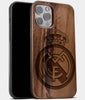 Best Wood Real Madrid C.F. iPhone 13 Pro Case | Custom Real Madrid C.F. Gift | Walnut Wood Cover - Engraved In Nature