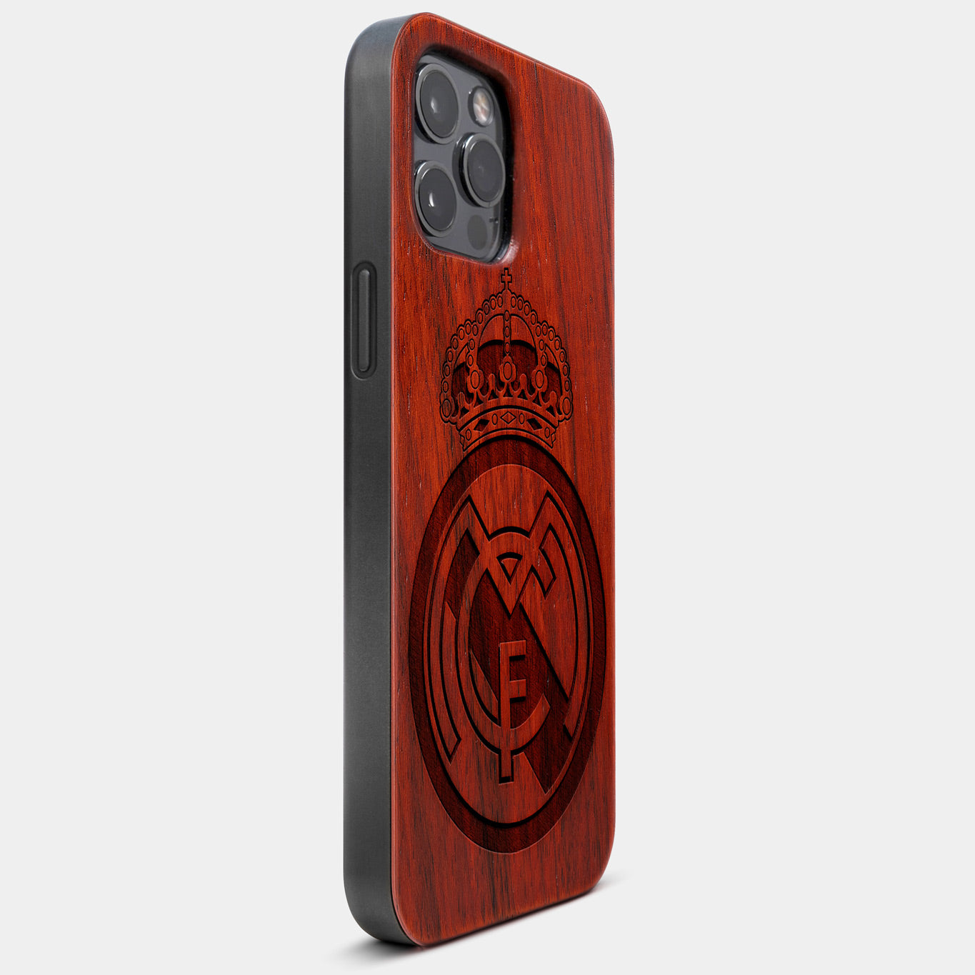 Best Wood Real Madrid C.F. iPhone 13 Pro Max Case | Custom Real Madrid C.F. Gift | Mahogany Wood Cover - Engraved In Nature