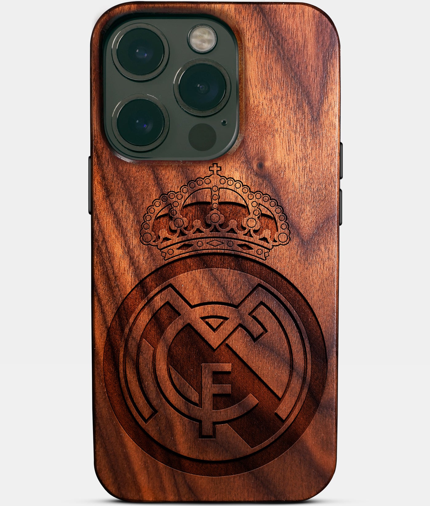 Eco-friendly Real Madrid Cf iPhone 14 Pro Case - Carved Wood Custom Real Madrid Cf Gift For Him - Monogrammed Personalized iPhone 14 Pro Cover By Engraved In Nature