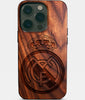 Eco-friendly Real Madrid Cf iPhone 14 Pro Case - Carved Wood Custom Real Madrid Cf Gift For Him - Monogrammed Personalized iPhone 14 Pro Cover By Engraved In Nature