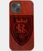 Carved Wood Real Salt Lake iPhone 13 Case | Custom Real Salt Lake Gift, Birthday Gift | Personalized Mahogany Wood Cover, Gifts For Him, Monogrammed Gift For Fan | by Engraved In Nature