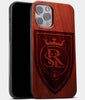 Best Wood Real Salt Lake iPhone 13 Pro Case | Custom Real Salt Lake Gift | Mahogany Wood Cover - Engraved In Nature