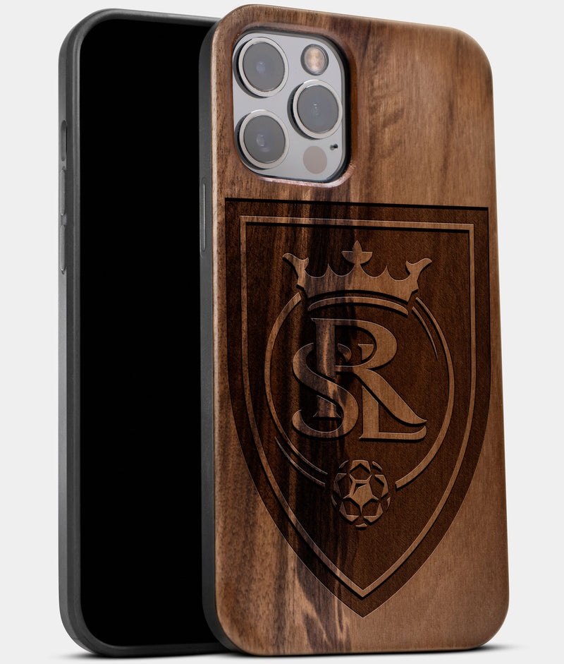 Best Wood Real Salt Lake iPhone 13 Pro Case | Custom Real Salt Lake Gift | Walnut Wood Cover - Engraved In Nature