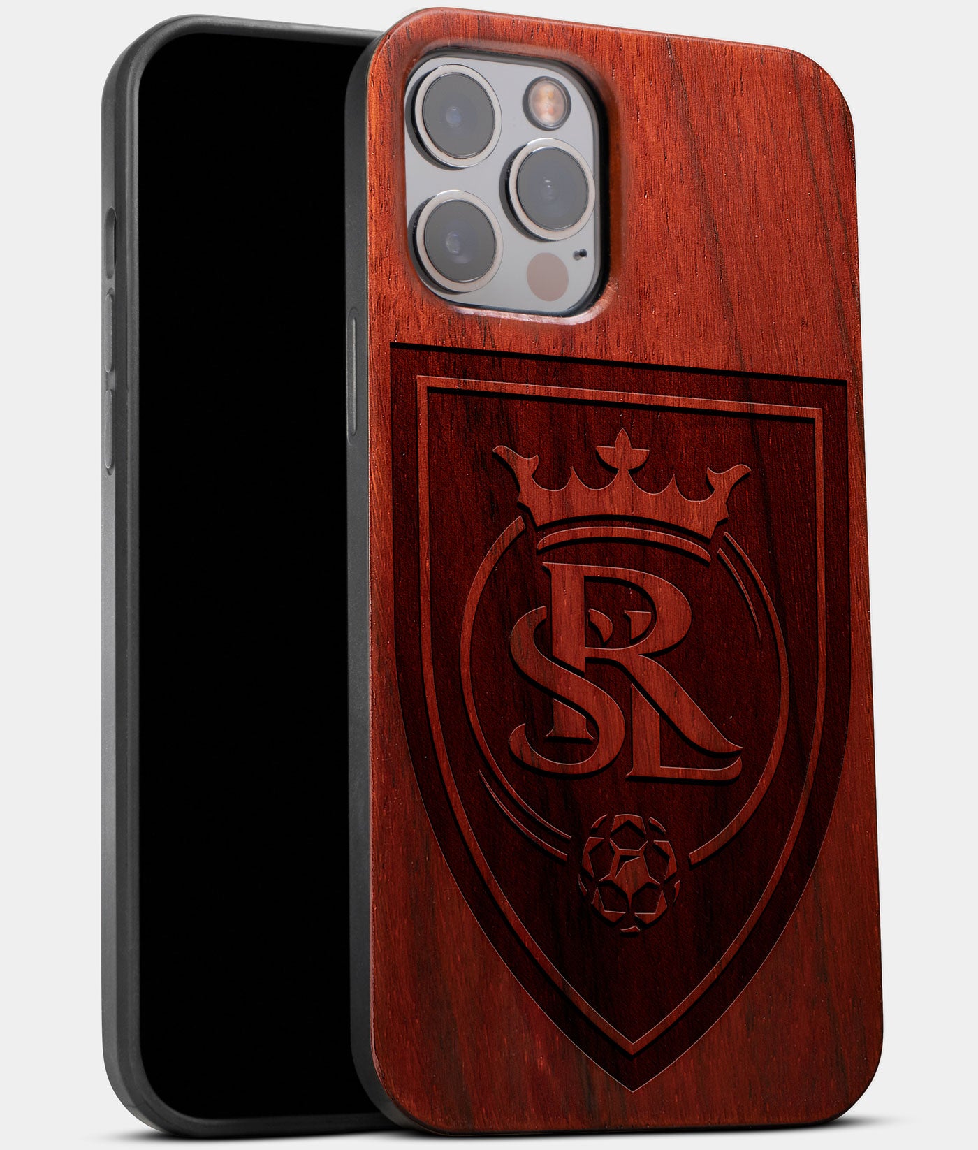 Best Wood Real Salt Lake iPhone 13 Pro Max Case | Custom Real Salt Lake Gift | Mahogany Wood Cover - Engraved In Nature