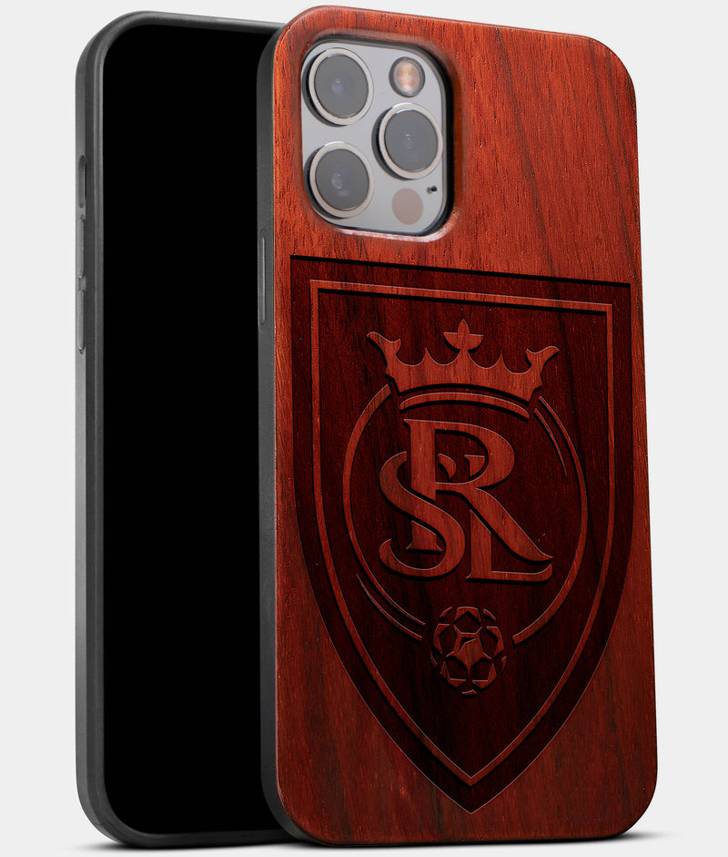 Best Wood Real Salt Lake iPhone 13 Pro Max Case | Custom Real Salt Lake Gift | Mahogany Wood Cover - Engraved In Nature