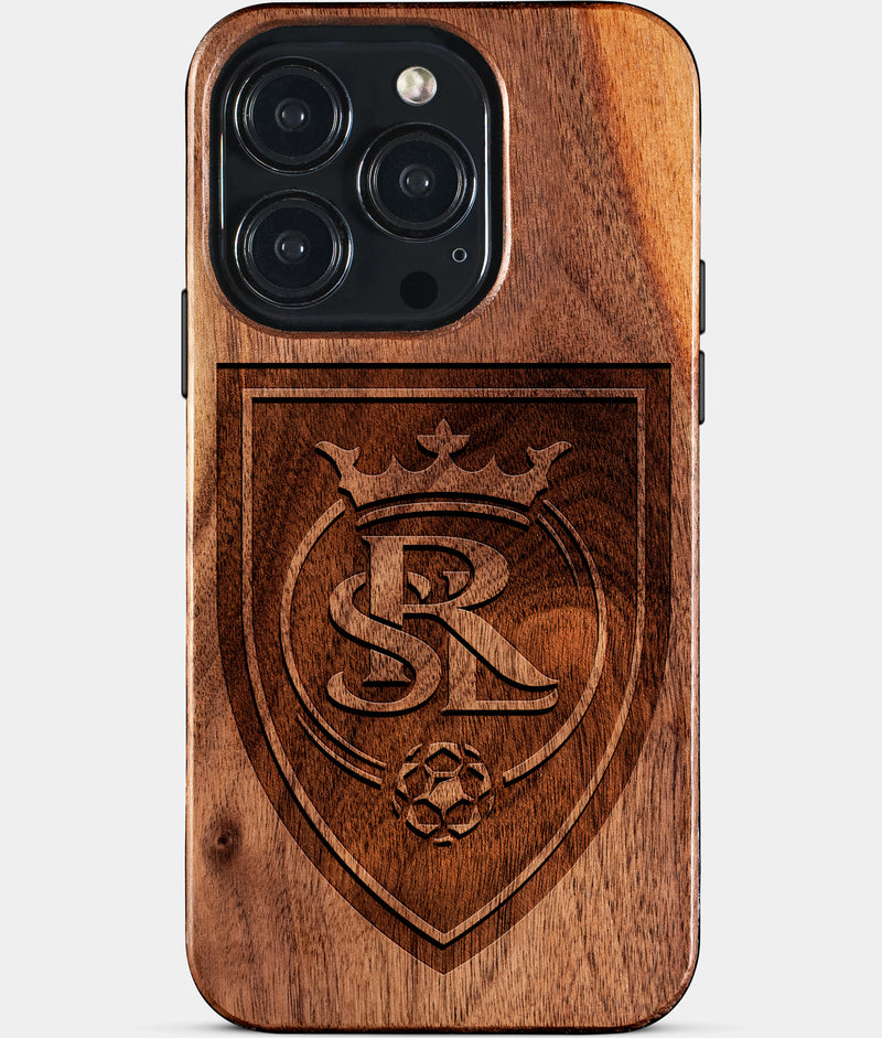 Eco-friendly Real Salt Lake iPhone 15 Pro Case - Carved Wood Custom Real Salt Lake Gift For Him - Monogrammed Personalized iPhone 15 Pro Cover By Engraved In Nature