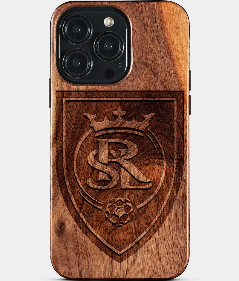 Eco-friendly Real Salt Lake iPhone 15 Pro Max Case - Carved Wood Custom Real Salt Lake Gift For Him - Monogrammed Personalized iPhone 15 Pro Max Cover By Engraved In Nature