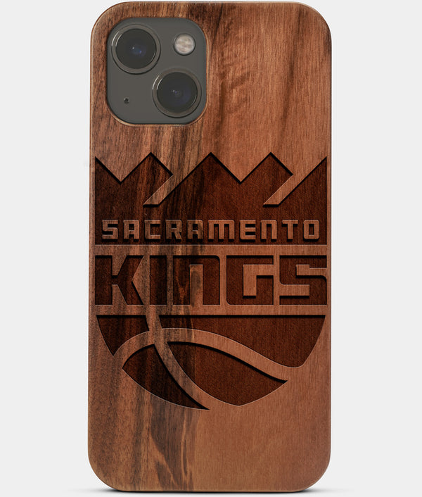 Carved Wood Sacramento Kings iPhone 13 Case | Custom Sacramento Kings Gift, Birthday Gift | Personalized Mahogany Wood Cover, Gifts For Him, Monogrammed Gift For Fan | by Engraved In Nature