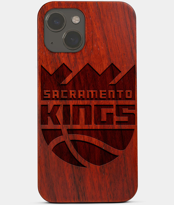 Carved Wood Sacramento Kings iPhone 13 Mini Case | Custom Sacramento Kings Gift, Birthday Gift | Personalized Mahogany Wood Cover, Gifts For Him, Monogrammed Gift For Fan | by Engraved In Nature