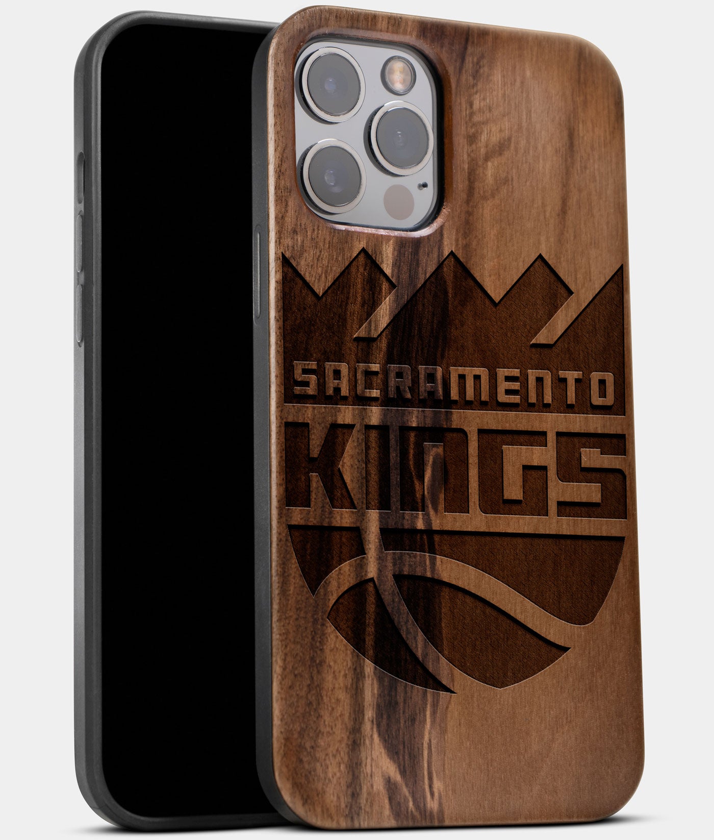 Best Wood Sacramento Kings iPhone 13 Pro Case | Custom Sacramento Kings Gift | Walnut Wood Cover - Engraved In Nature